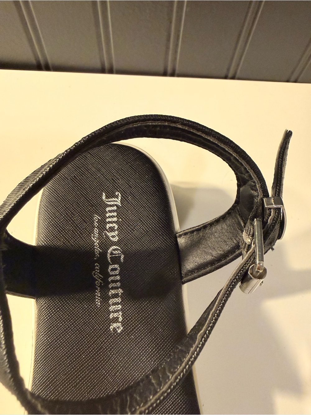 Juicy Couture Black Ankle-Strap Platform Sandals with Mesh Accent - Picture 6 of 16